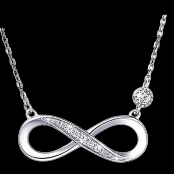 S925 Sterling Silver 14kGold Plated Diamond ForeverLove Infinity Pedant Necklace - Picture 2 of 5